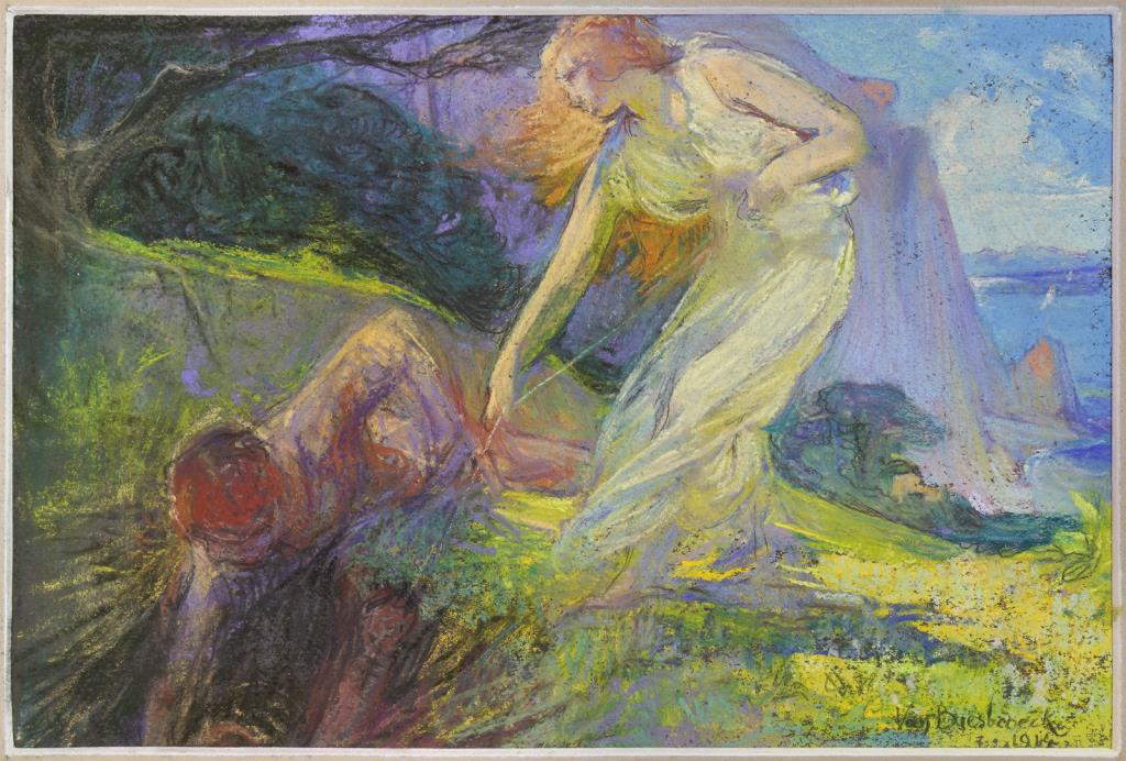 Jules van Biesbroeck, Dafnis y Cloe (1914; pastel sobre cartón, 18,5 &times; 27,5 cm; Palermo, Galleria d'Arte Moderna)