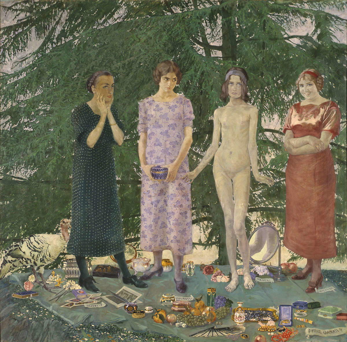 Felice Casorati, Le signorine (1912; óleo sobre lienzo, 187,5 &times; 195 cm; Venecia, Fondazione Musei Civici di Venezia, Galleria Internazionale d'Arte Moderna di Ca' Pesaro)