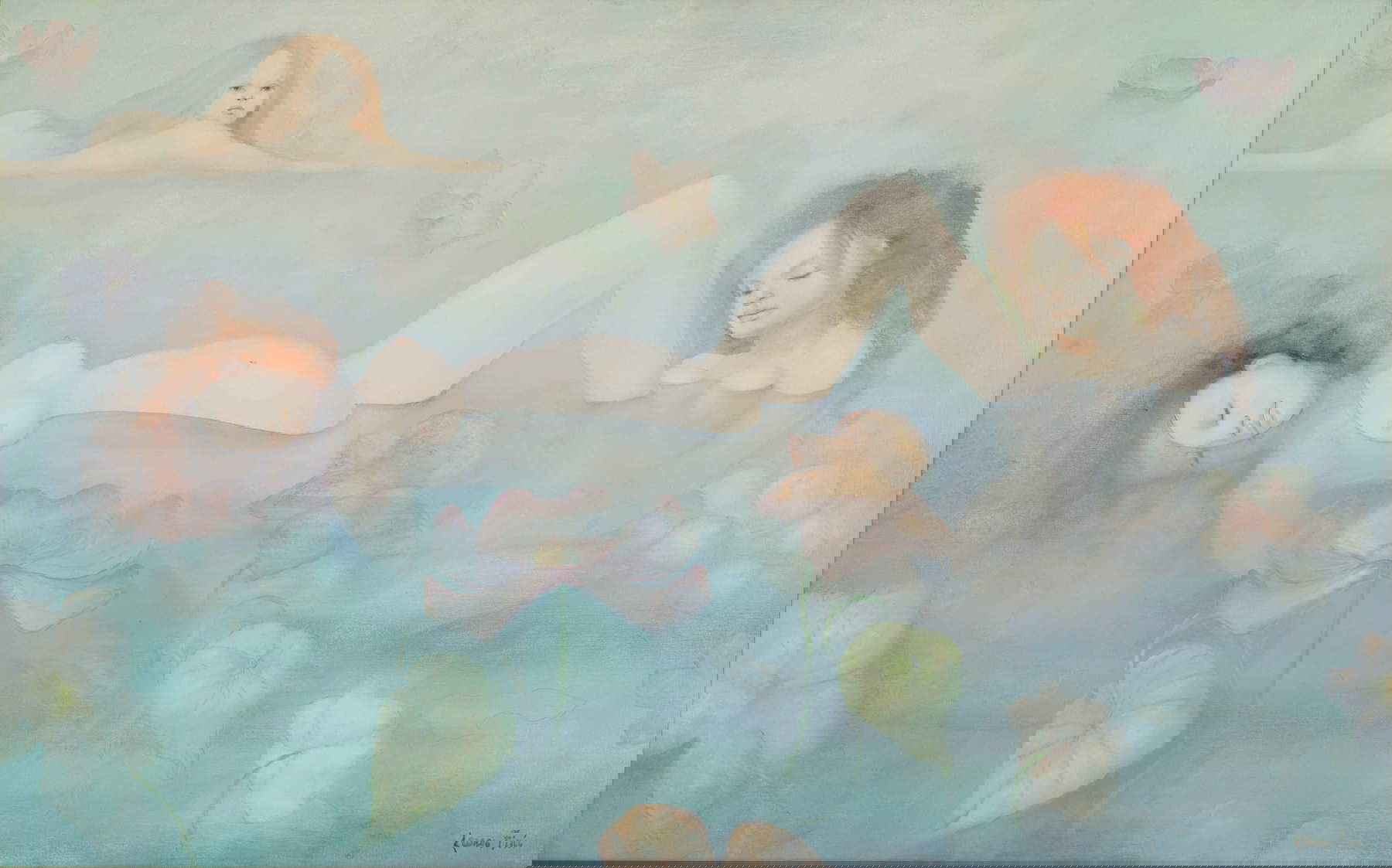 Leonor Fini, Les Baigneuses II / Trois filles dans l'eau (1972; óleo sobre lienzo, 72,4 x 115,6 cm; colección particular) &copy; Leonor Fini Estate, París