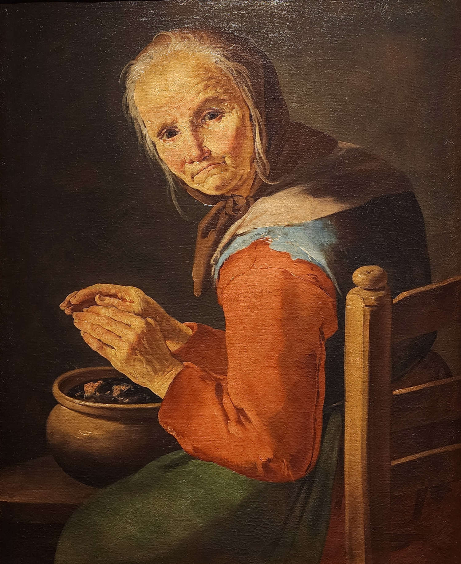 Giacomo Francesco Cipper, Alte Frau vor dem Kohlenbecken (Öl auf Leinwand, 74 x 58,5 cm; Sammlung Gastaldi Rotelli)