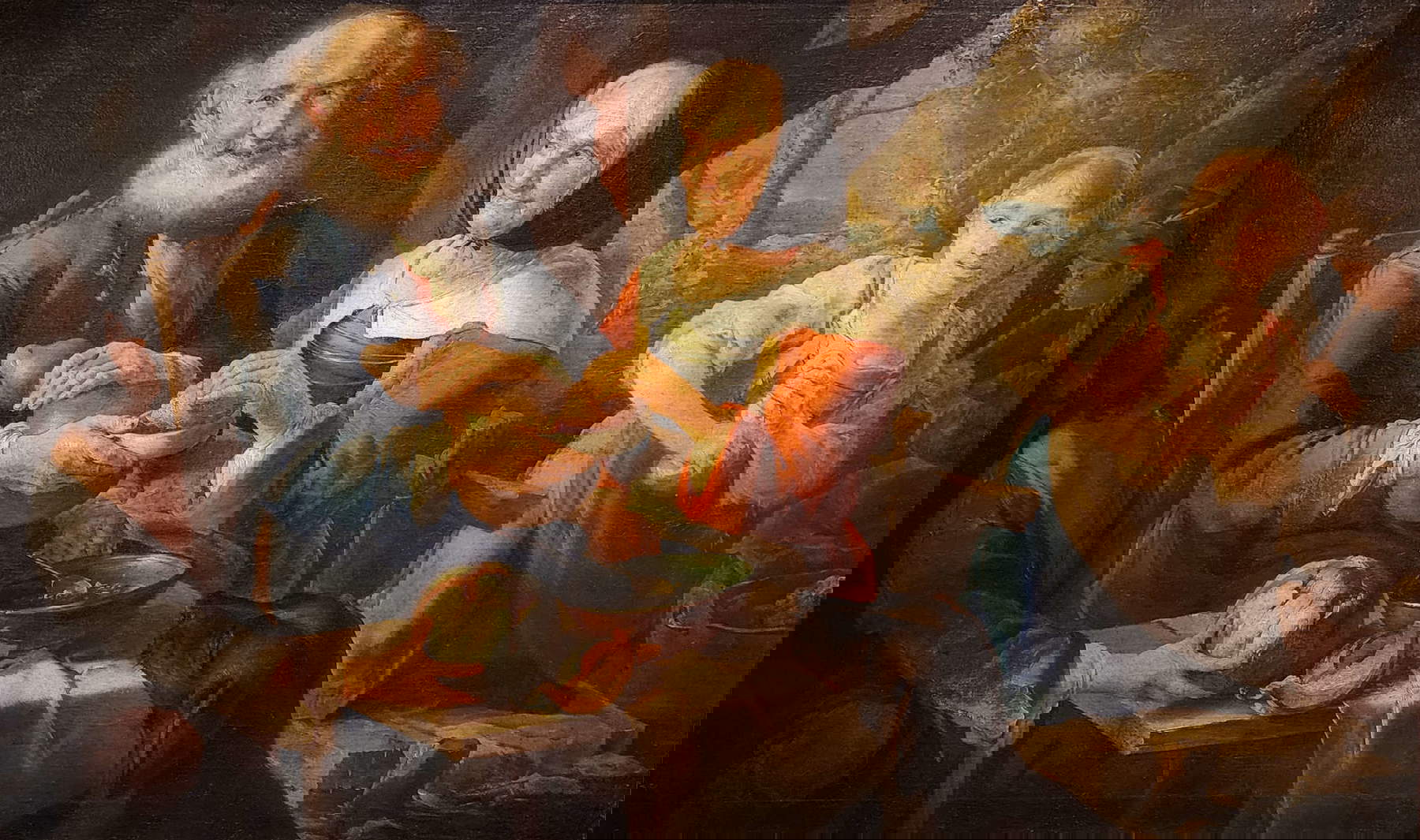 Giacomo Francesco Cipper, Mahlzeit der alten Bauern (&Ouml;l auf Leinwand, 102 x 168 cm; Budapest, Nemzeti &Ouml;r&ouml;ks&eacute;gv&eacute;delmi Fejleszt&eacute;si Nonprofit Kft)