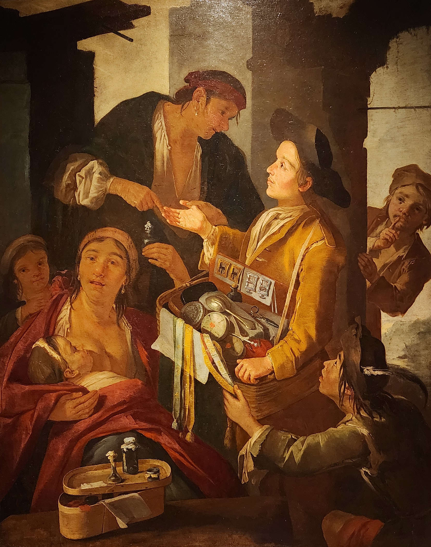 Giacomo Francesco Cipper, Der Hausierer der Bänder (Öl auf Leinwand, 120 x 145 cm; Sammlung Gastaldi Rotelli)
