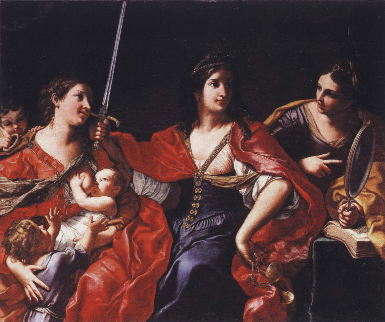 Elisabetta Sirani, Allegorie der Gerechtigkeit mit Hilfe von Barmherzigkeit und Klugheit (Vignola, Rathaus)