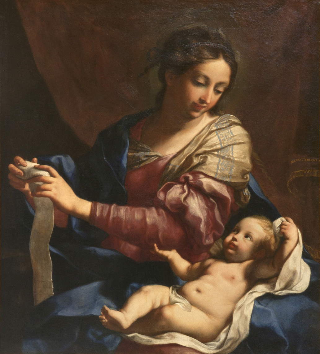 Elisabetta Sirani, Madonna, die das Kind wickelt (Modena, Privatsammlung)