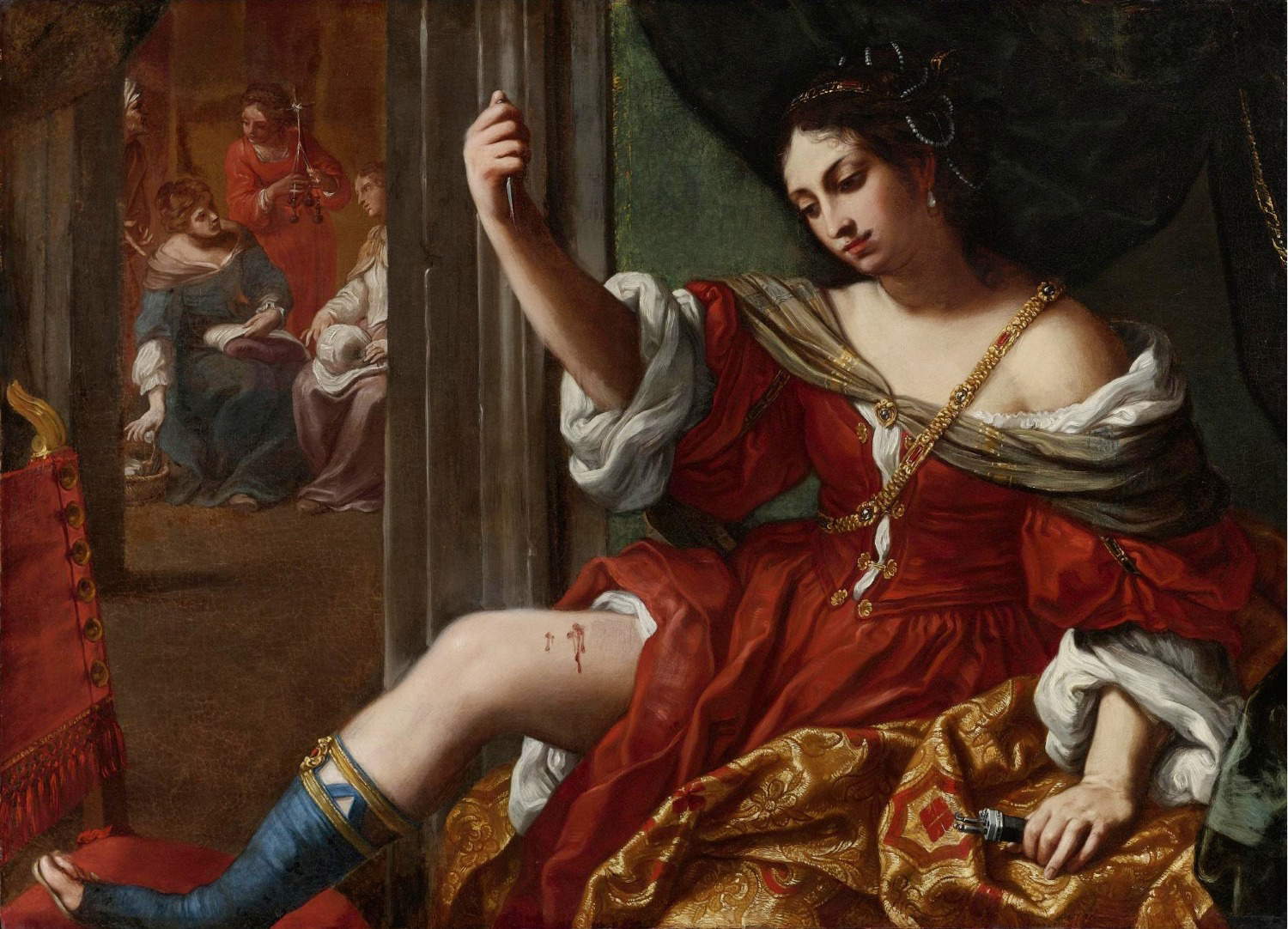 Elisabetta Sirani, Portia bei der Verletzung ihres Oberschenkels (Bologna, Fondazione Cassa di Risparmio)