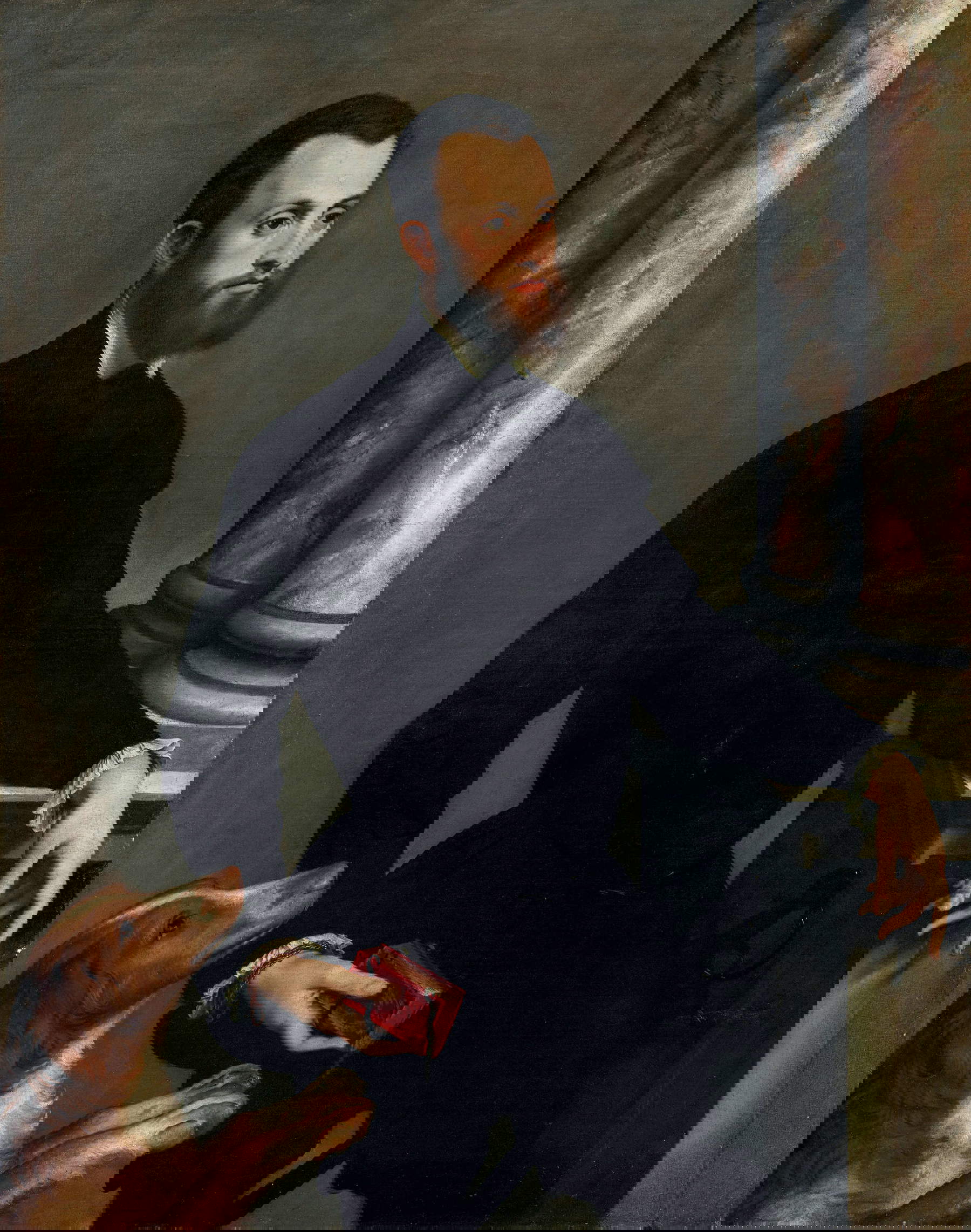 Bernardino Campi, Ritratto di gentiluomo con cane (1550-1560 circa; olio su tela, 128 x 101,5 cm; Collezione privata)