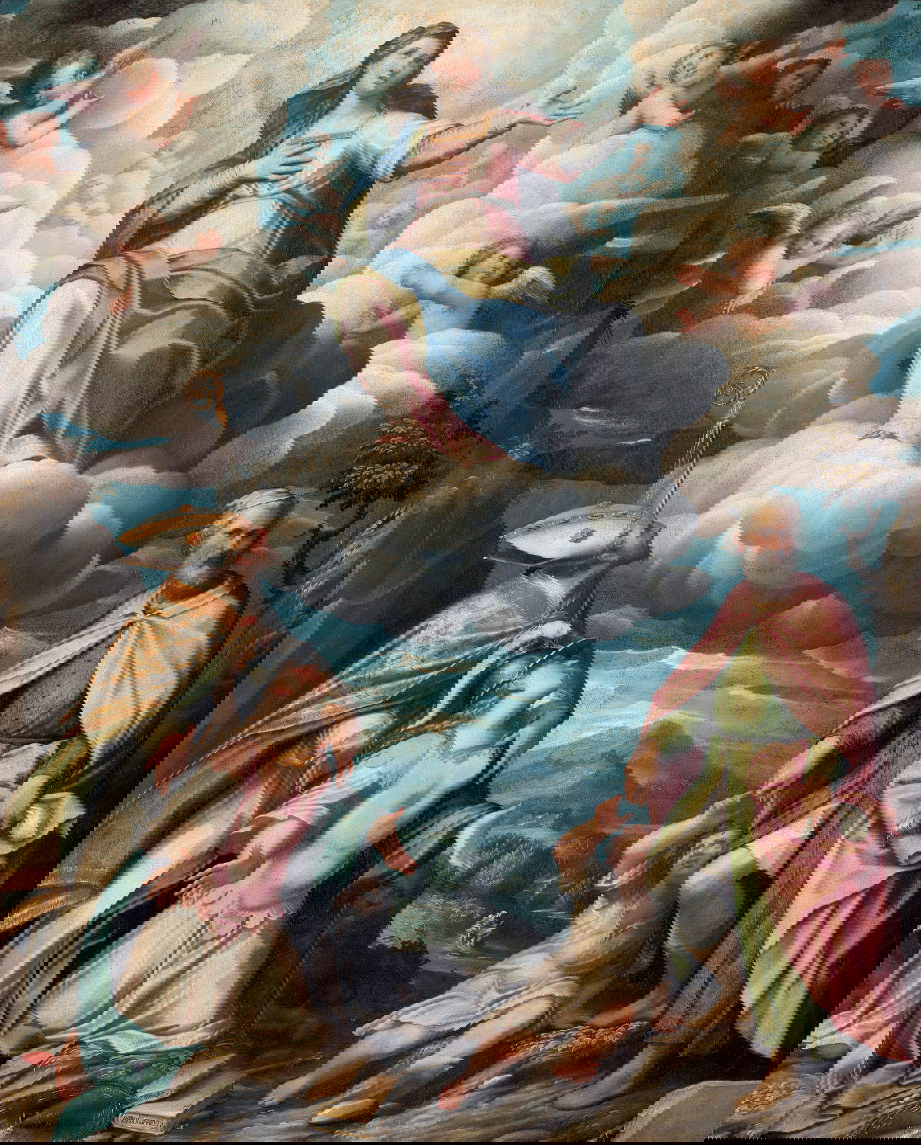 Giovanni Battista Trotti detto il Malosso, La Vergine in gloria intercede per Cremona guerriera con i santi Omobono e Imerio (1590-1600; olio su tela, 97 x 77,5 cm; Cremona, Pinacoteca Ala Ponzone, inv. 136)