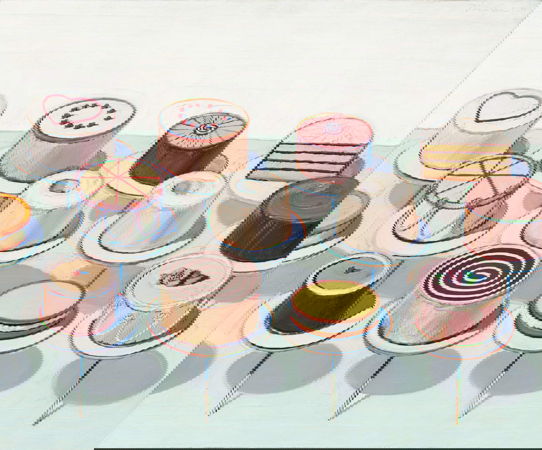 Wayne Thiebaud, Cakes (1963; olio su tela, 152,4 x 182,9 cm; Washington, National Gallery of Art) Wayne Thiebaud, Cakes (1963; olio su tela, 152,4 x 182,9 cm; Washington, National Gallery of Art)