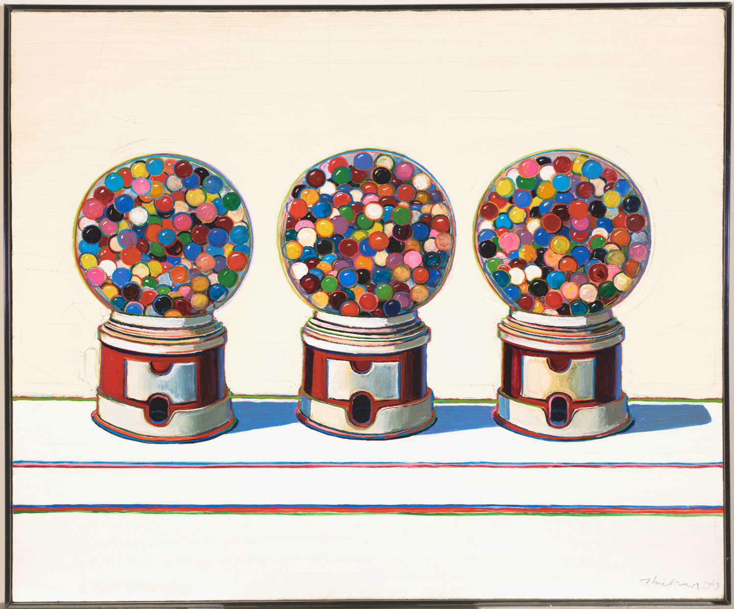 Wayne Thiebaud, Three Machines (1963; olio su tela, 76,2 x 92,7 cm; San Francisco, Museum of Fine Arts) Wayne Thiebaud, Three Machines (1963; olio su tela, 76,2 x 92,7 cm; San Francisco, Museum of Fine Arts)