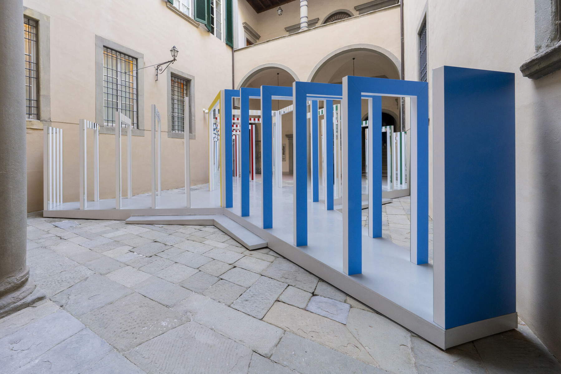 Daniel Buren, Découpé / Etiré, in situ work, Palazzo Buontalenti, Pistoia 1985-2025. Detail. Courtesy of Fondazione Pistoia Musei, photo OKNOstudio, Ela Bialkowska © DB - SIAE Rome Daniel Buren, Découpé / Etiré, in situ work, Palazzo Buontalenti, Pistoia 1985-2025. Detail. Courtesy of Fondazione Pistoia Musei, photo OKNOstudio, Ela Bialkowska © DB - SIAE Rome