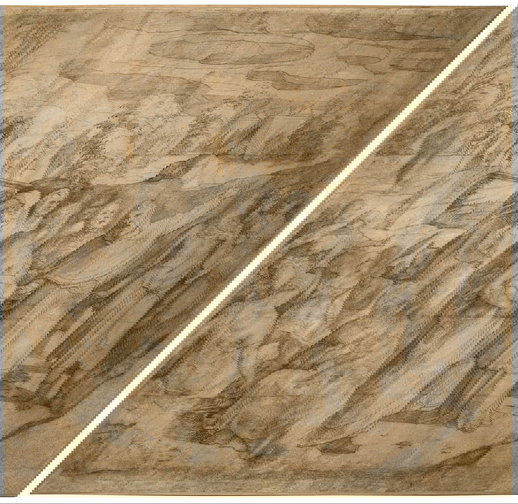 Domenico di Pace detto Beccafumi, Gli ebrei attendono il ritorno di Mosè dal Sinai (1529-1531; cartone per il commesso marmoreo del pavimento del Duomo di Siena, dalla collezione Spannocchi, 1834; carboncino e inchiostro acquerellato; Siena Pinacoteca Nazionale, inv. 416) Domenico di Pace detto Beccafumi, Gli ebrei attendono il ritorno di Mosè dal Sinai (1529-1531; cartone per il commesso marmoreo del pavimento del Duomo di Siena, dalla collezione Spannocchi, 1834; carboncino e inchiostro acquerellato; Siena Pinacoteca Nazionale, inv. 416)