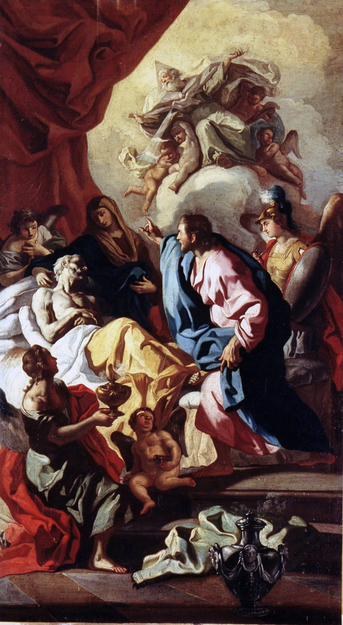 Francesco De Mura, Transit of St. Joseph (oil on canvas, 101.5 x 180.5 cm; Rome, Gallerie Nazionali d'Arte Antica, on deposit with the Chamber of Deputies)