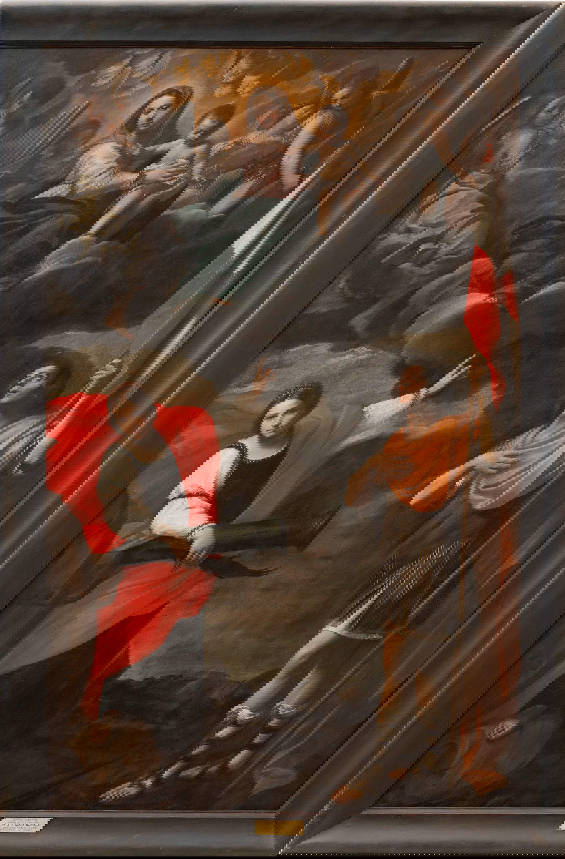 Simone Cantarini, Madonna and Child in Glory and Saints Barbara and Terence (1630-1632; oil on canvas, 350 &times; 180 cm; Urbino, Galleria Nazionale delle Marche, on deposit from Pinacoteca di Brera, 2021, Reg. Cron. 6002)