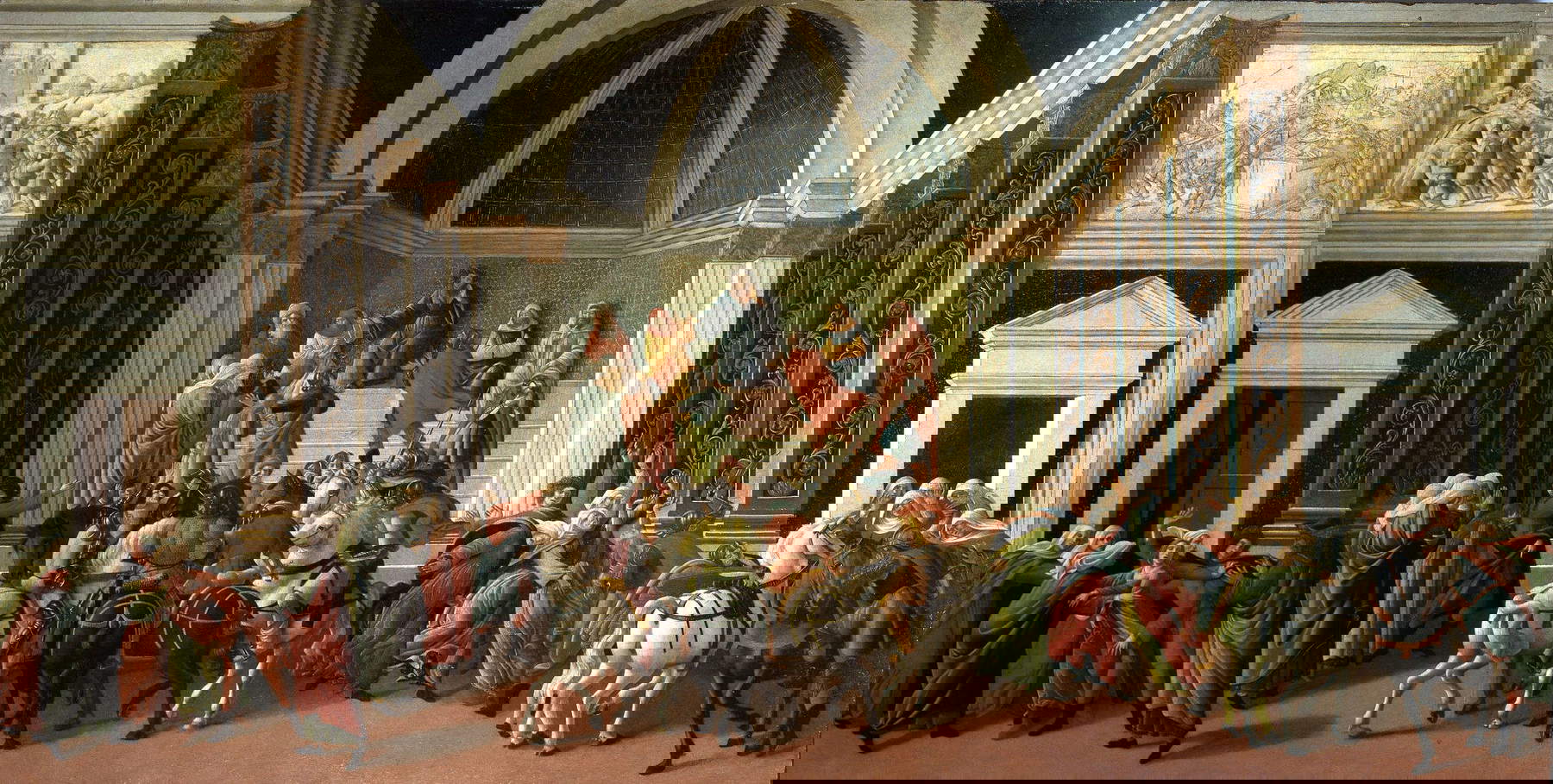 Sandro Botticelli, Geschichten von Virginia (um 1498; Tempera auf Tafel, 86 x 165 cm; Bergamo, Accademia Carrara)