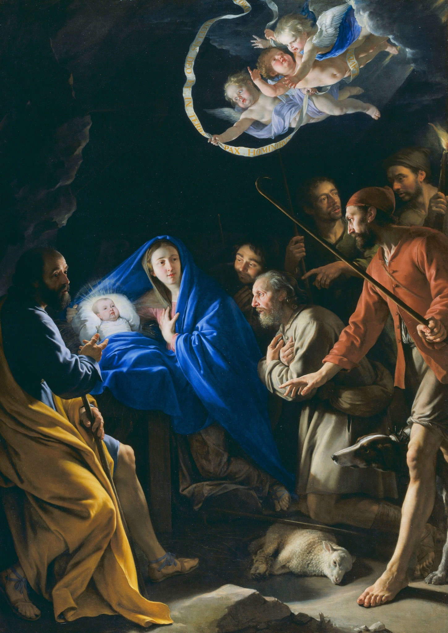 Philippe de Champaigne, La adoración de los pastores (c. 1645; óleo sobre lienzo, 235 x 161 cm; Londres, Wallace Collection)