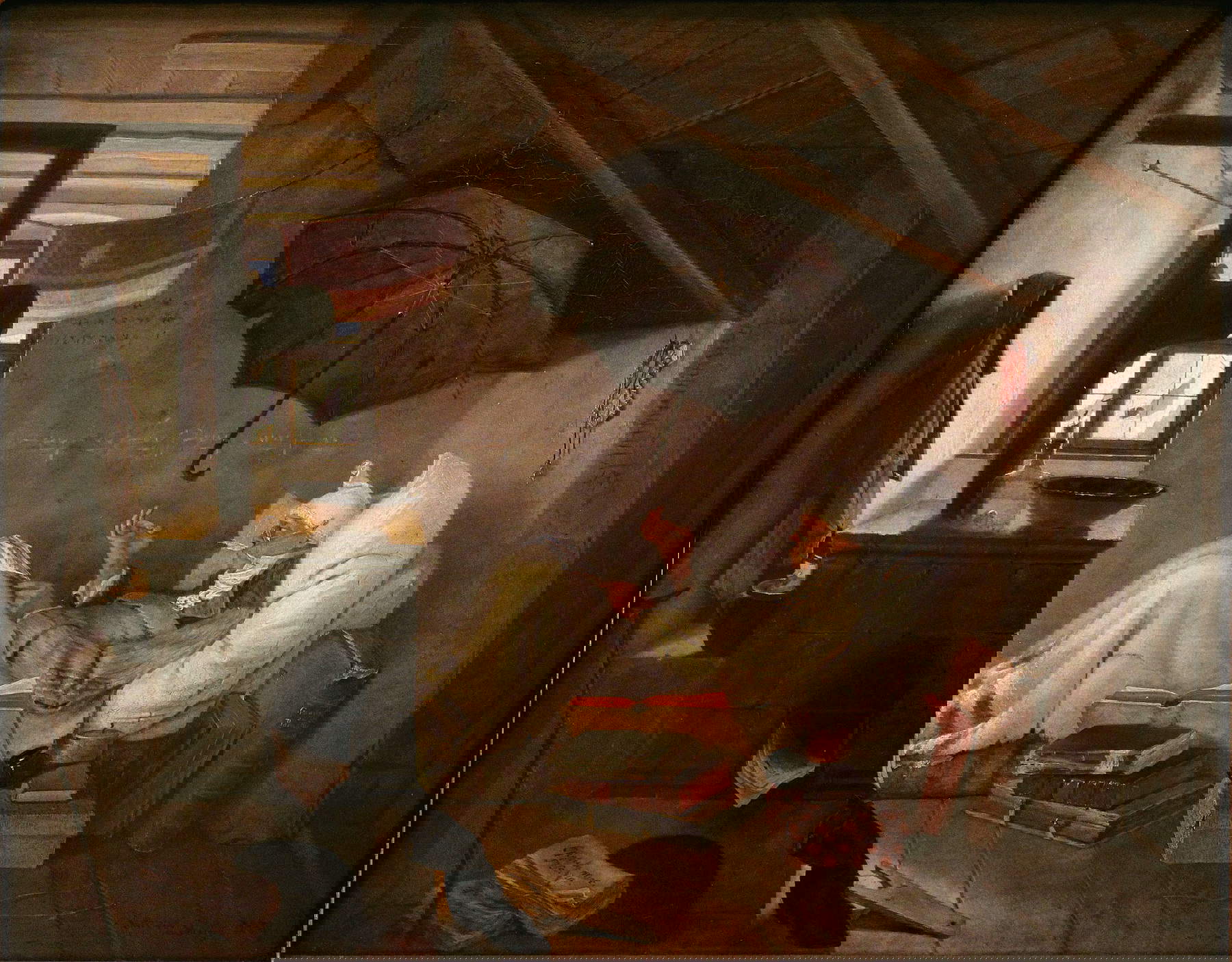 Carl Spitzweg, Il povero poeta (1839; olio su tela, 36,2 x 44,6 cm; Monaco di Baviera, Neue Pinakothek)