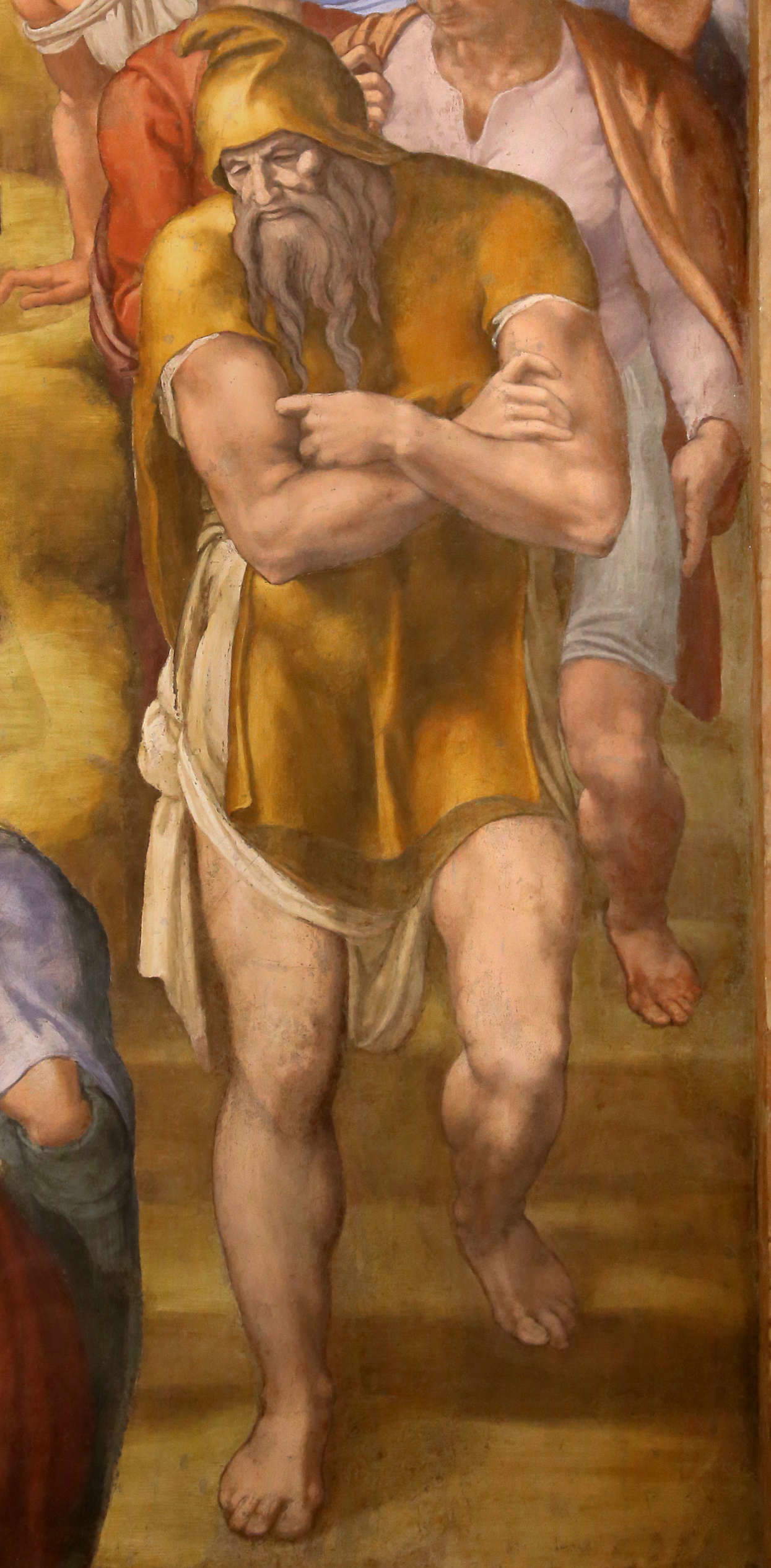 The hooded man from Michelangelo's The Crucifixion of St. Peter. Photo: Francesco Bini The hooded man from Michelangelo's The Crucifixion of St. Peter. Photo: Francesco Bini