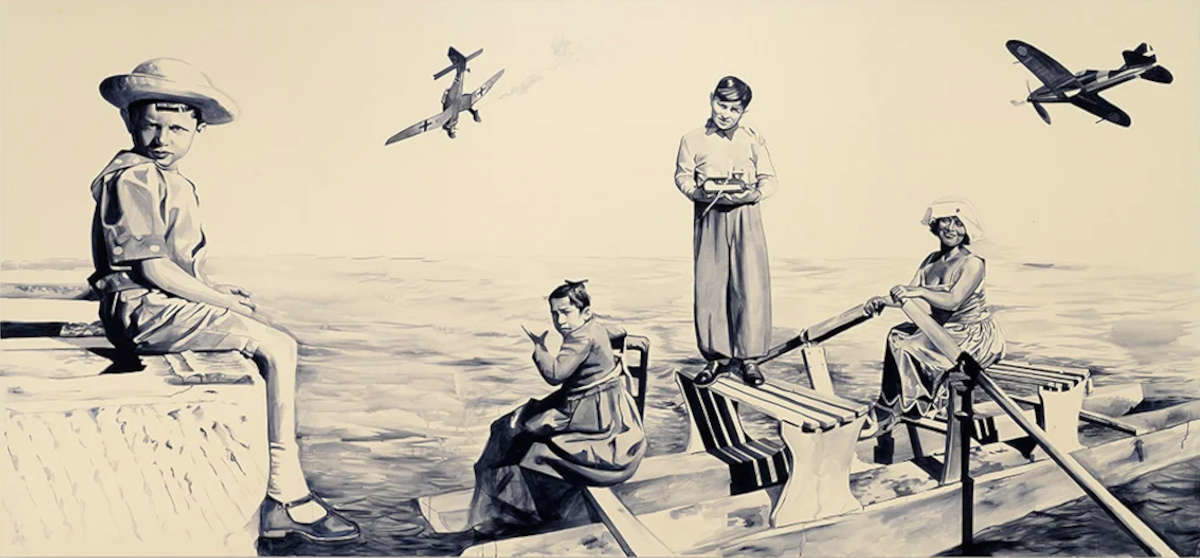 Giulia Andreani, La traghettatrice (2023; acrilico su tela, 190 x 409 cm). Foto: Dario Lasagni