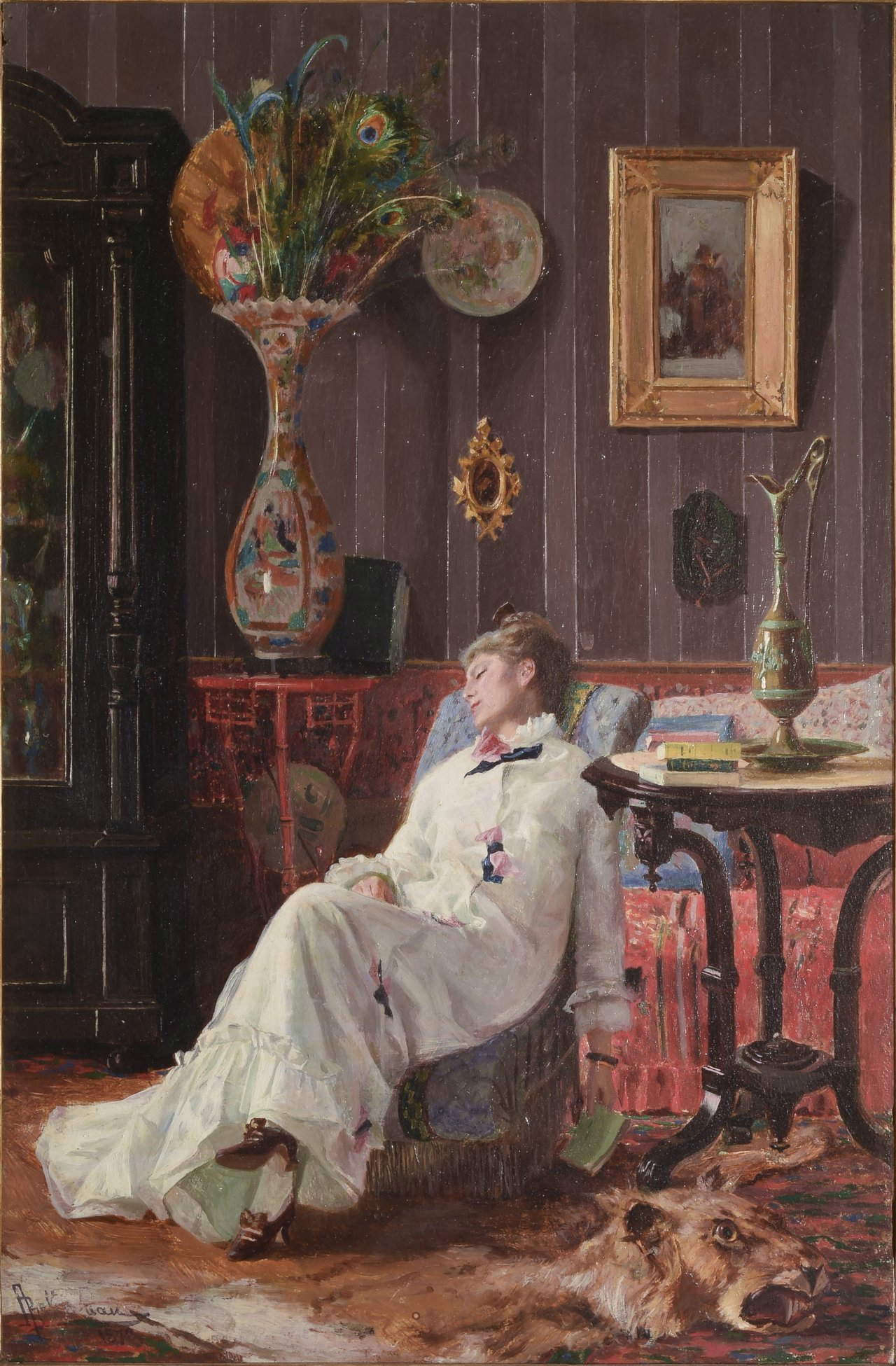 Adolfo Belimbau, Moment der Ruhe (Öl auf Leinwand, 34,6 x 22,3 cm; Florenz, Uffizien, Galleria d'Arte Moderna di Palazzo Pitti)