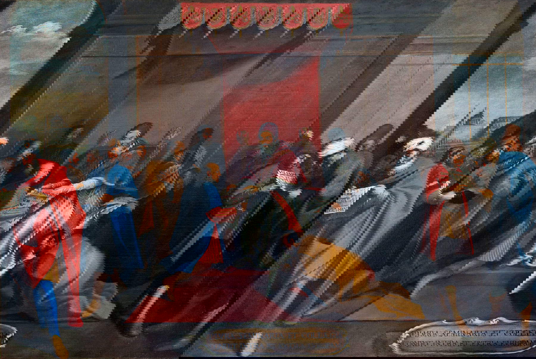 Römischer Maler, Papst Gregor XIII. gründet mehrere Stiftsseminare in Europa und darüber hinaus (frühes 17. Jahrhundert; Öl auf Leinwand; Rom, Päpstliche Universität Gregoriana)