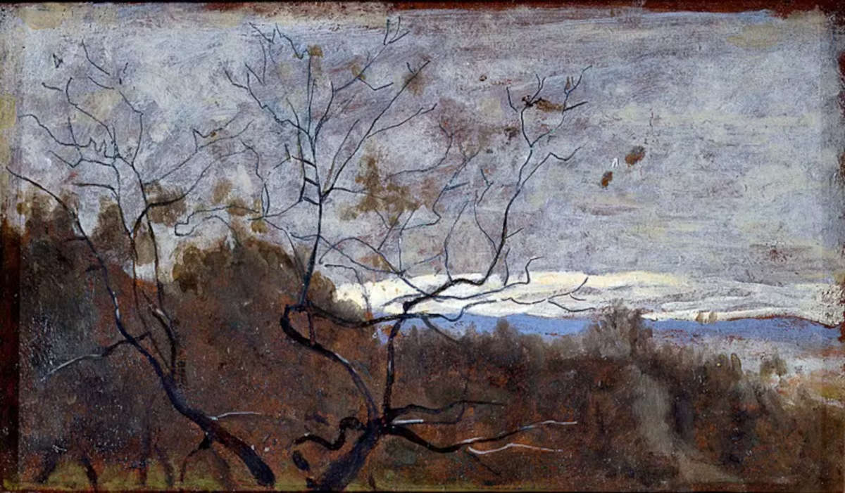 Telemaco Signorini, Settignano (Impression der Landschaft) (1880-1885; Öl auf Karton, 13 x 22 cm; Florenz, Uffizien, Galleria d'Arte Moderna di Palazzo Pitti)