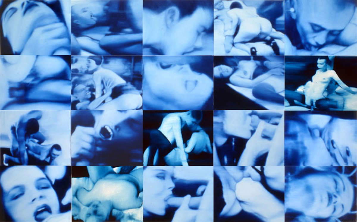 Daniele Galliano, Leseverbot (1993; Polyptychon, Öl auf Leinwand, 20 Leinwände à 24 x 30 cm)