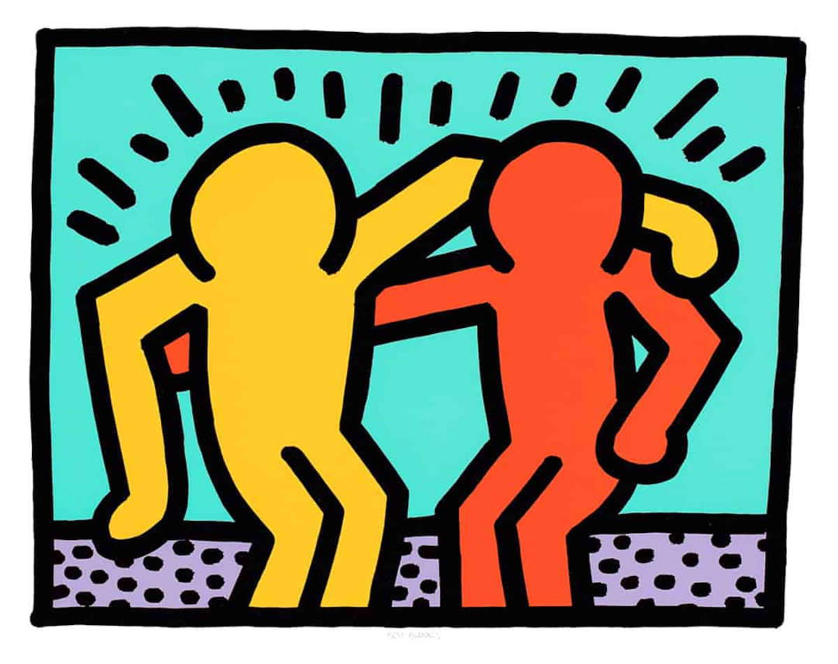 Keith Haring, Best Buddies (1990; serigrafía sobre papel Coventry, ed. de 200, 55,8 x 71 cm)