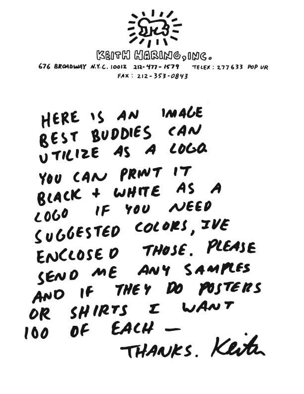 Carta de Keith Haring sobre el logotipo de Best Buddies