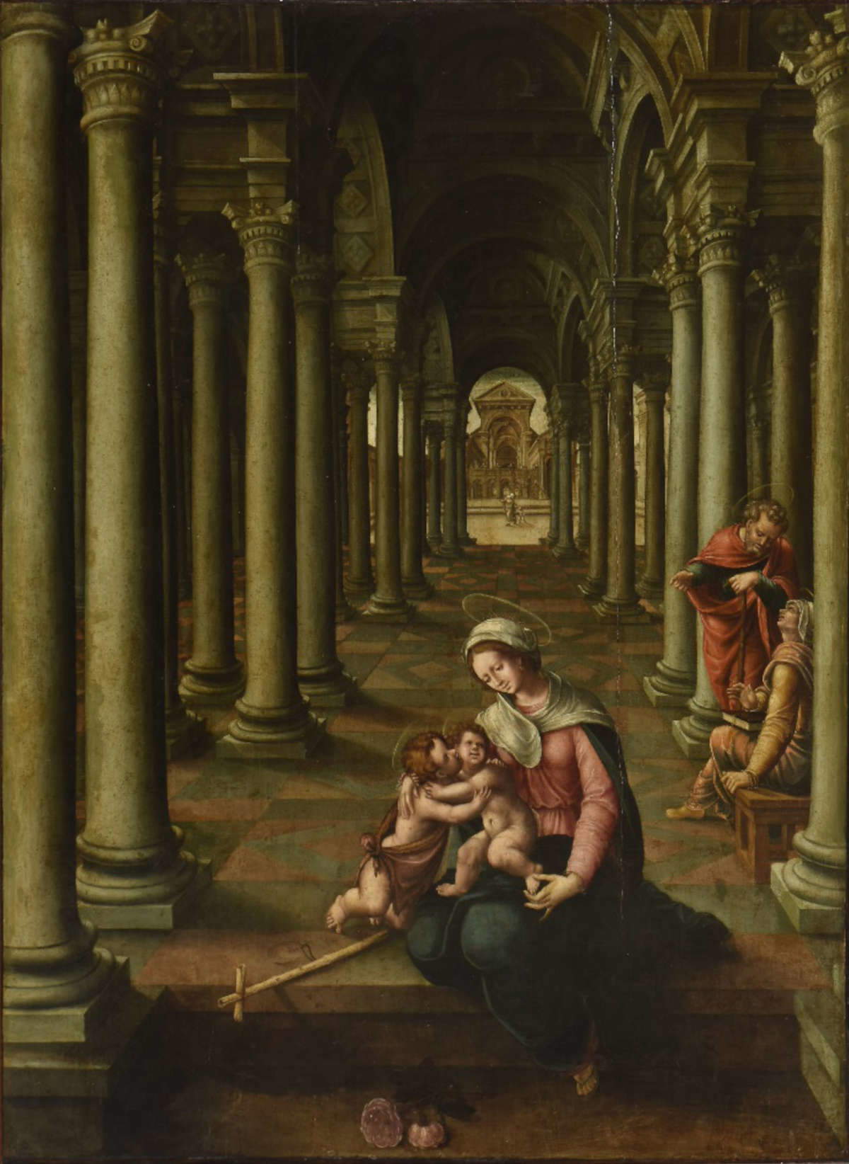 1. Attribué à Antonio Pirri, Sainte Famille avec saint Jean et sainte Élisabeth (huile sur panneau, 117 x 87 cm ; Bari, Pinacoteca Provinciale 'Corrado Giaquinto')