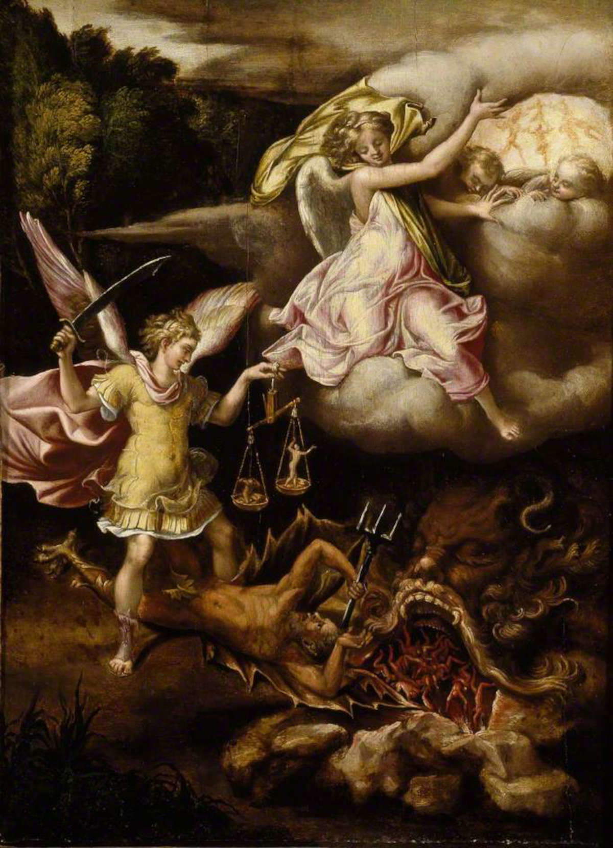8. Lelio Orsi, Saint Michel soumettant Satan et pesant les âmes des morts (1540-1549 ; huile sur panneau, 58 x 40 cm ; Oxford, Ashmolean Museum)