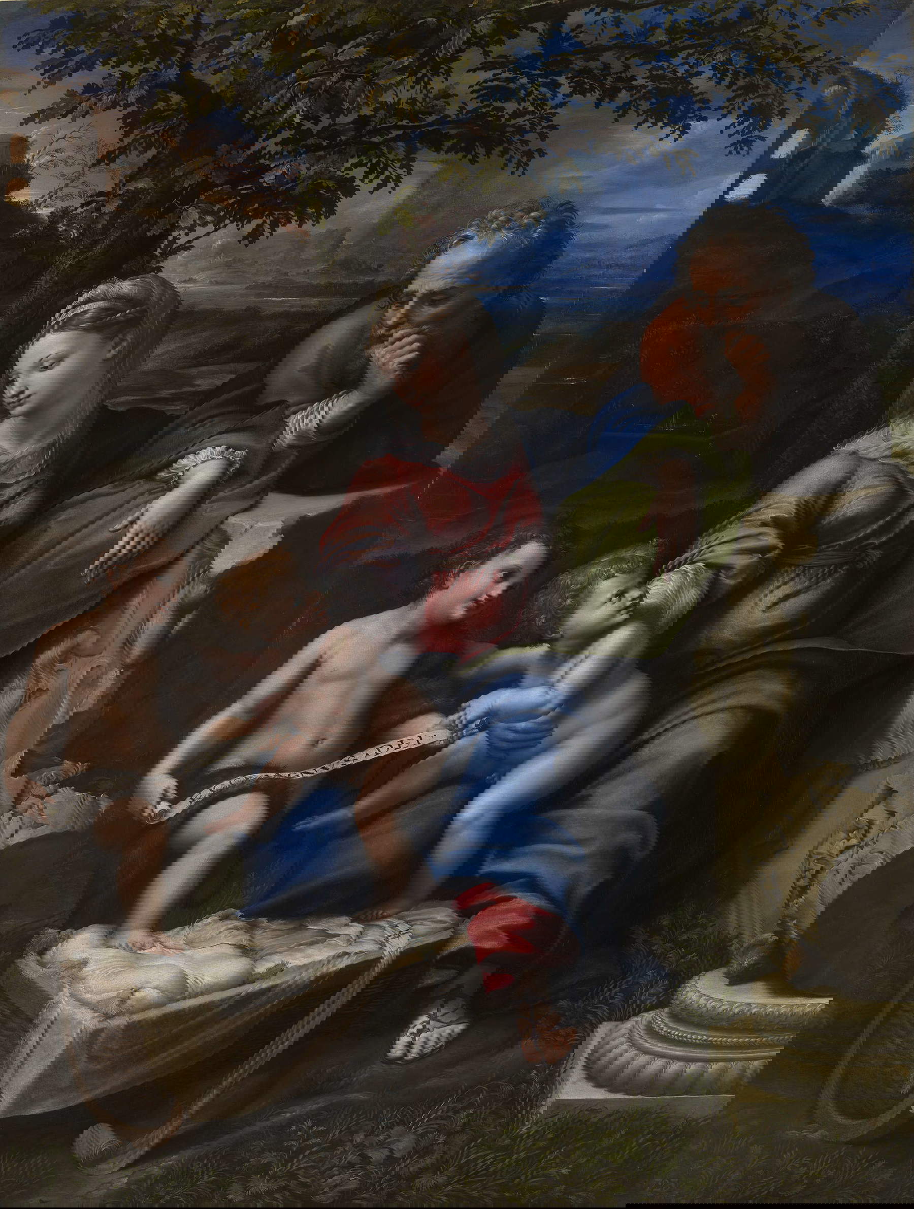 5. Raphaël Sanzio et Giulio Romano, Vierge à l'enfant, saint Jean et sainte Élisabeth dite la Perle (1518-1520 ; huile sur panneau, 144x115 cm ; Madrid, musée du Prado)