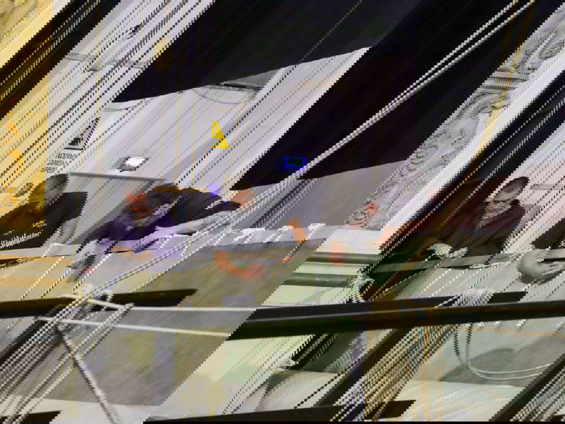 Assembly of the Historical Curtain at the Teatro Nuovo in Spoleto.