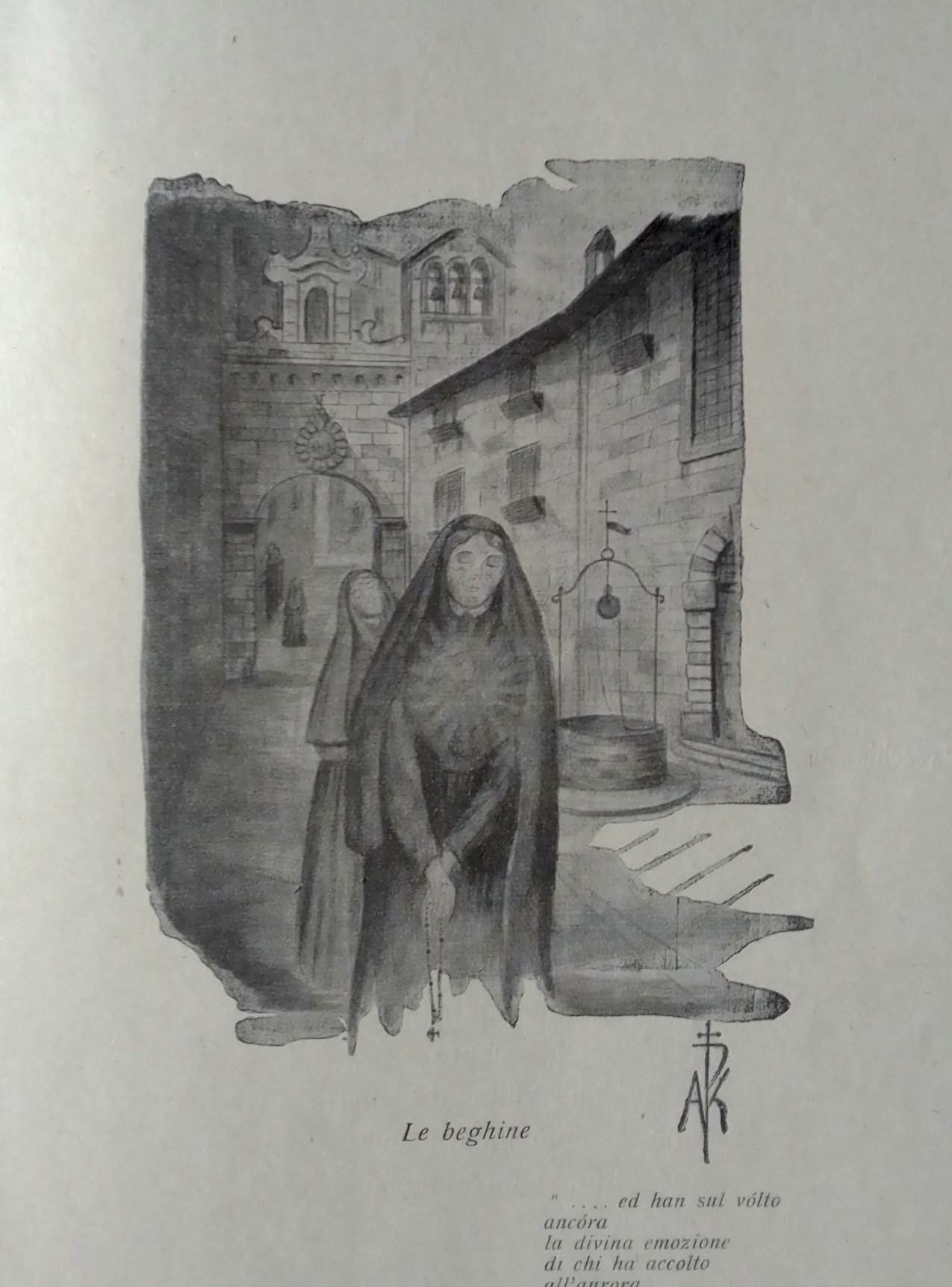 Aleardo Kutuf&agrave;, Le beghine (ilustración para Elegia delle Citt&agrave; Morte, Livorno 1928; Colección particular)
