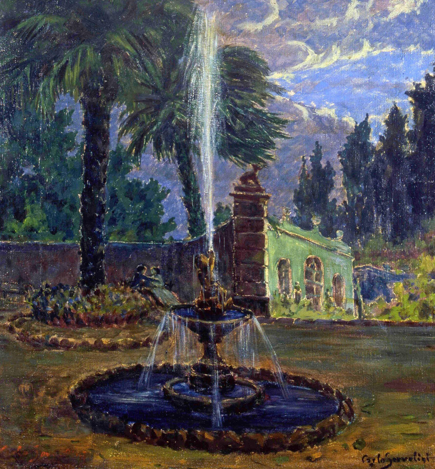 Carlo Servolini, Fuente en la Villa (óleo sobre lienzo, 54 x 51 cm; Collesalvetti, Pinacoteca Comunale)