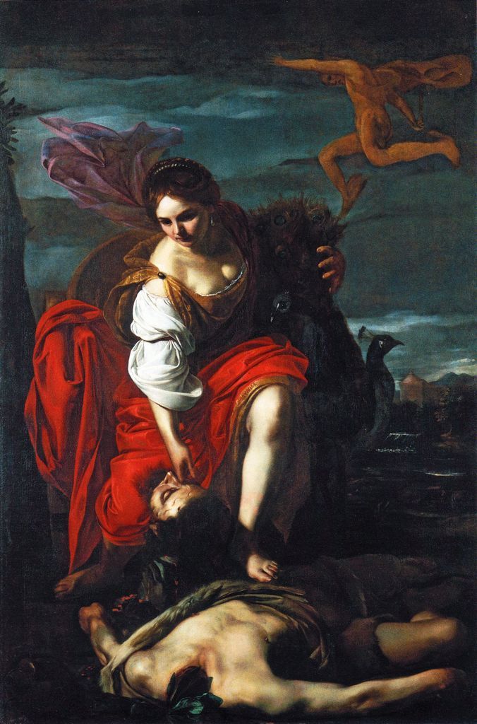 Orazio Riminaldi, Junon met les yeux d'Argos sur la queue du paon (vers 1617 ; huile sur toile, 220 x 147 cm ; Rome, Galerie Doria Pamphilj)