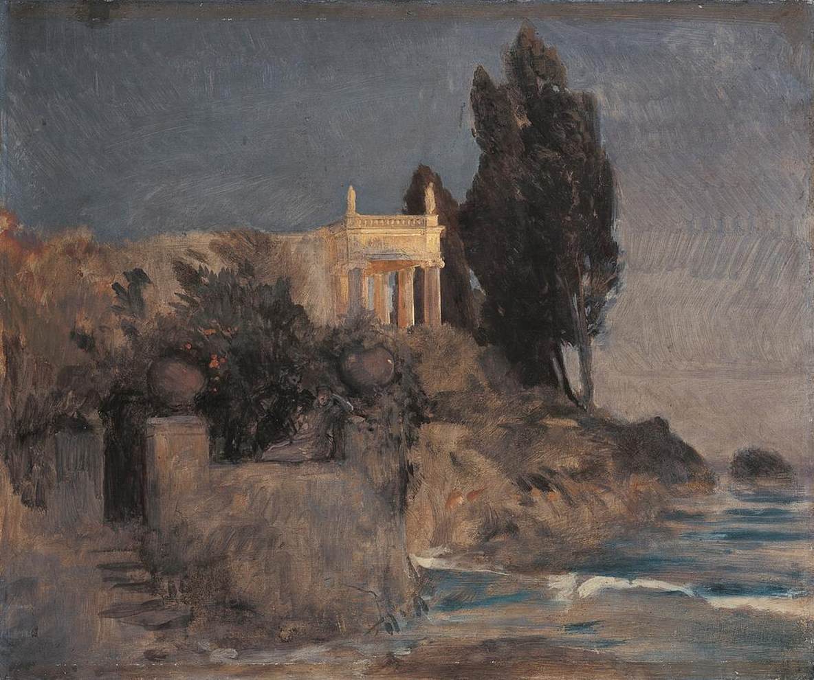 Arnold Böcklin, Villa sul mare, bozzetto (1863 circa; olio su tela, 62,1 x 74,3 cm; Monaco di Baviera, Neue Pinakothek, inv. 10811) Arnold Böcklin, Villa sul mare, bozzetto (1863 circa; olio su tela, 62,1 x 74,3 cm; Monaco di Baviera, Neue Pinakothek, inv. 10811)