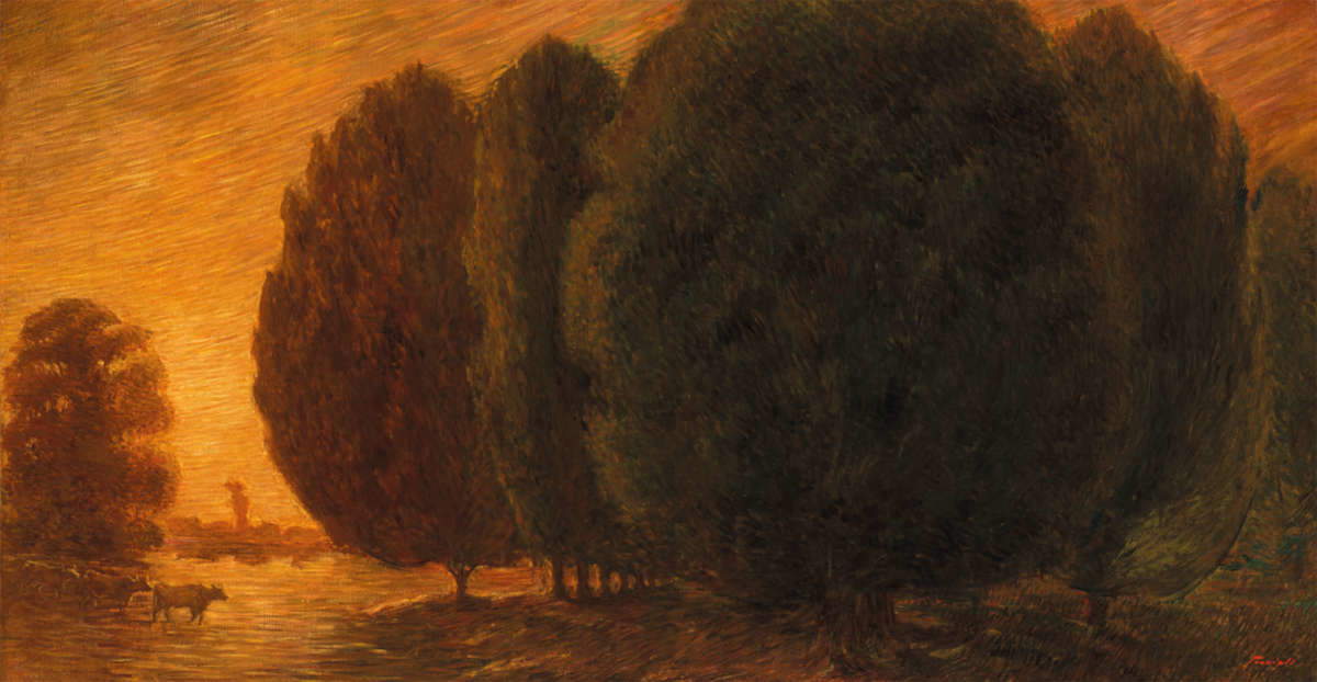 Gaetano Previati, Paesaggio (1910-1912; olio su tela; Ferrara, Museo dell'Ottocento) Gaetano Previati, Paesaggio (1910-1912; olio su tela; Ferrara, Museo dell'Ottocento)