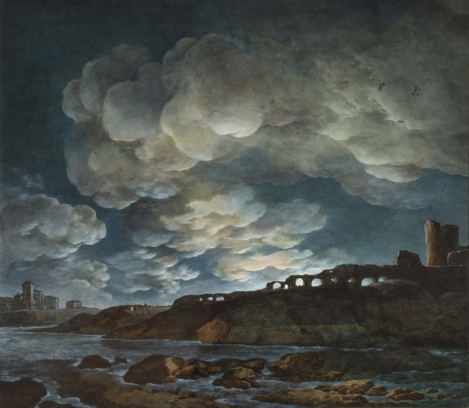 Giuseppe Pietro Bagetti, Plenilunio sul mare (primo quarto del XIX secolo; acquerello su carta incollata su cartoncino, 64,3 x 73,5 cm; Torino, Pinacoteca Albertina) Giuseppe Pietro Bagetti, Plenilunio sul mare (primo quarto del XIX secolo; acquerello su carta incollata su cartoncino, 64,3 x 73,5 cm; Torino, Pinacoteca Albertina)