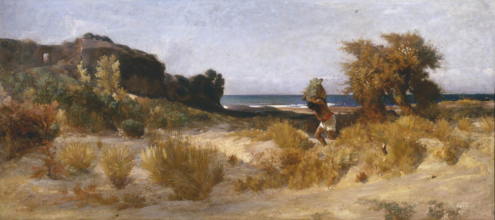 Nino Costa, Una giornata di scirocco sulle coste vicino a Roma (1852-1854; olio su tela, 87 x 195 cm; Collezione privata, in deposito presso la Galleria Moderna di Palazzo Pitti, Firenze) Nino Costa, Una giornata di scirocco sulle coste vicino a Roma (1852-1854; olio su tela, 87 x 195 cm; Collezione privata, in deposito presso la Galleria Moderna di Palazzo Pitti, Firenze)
