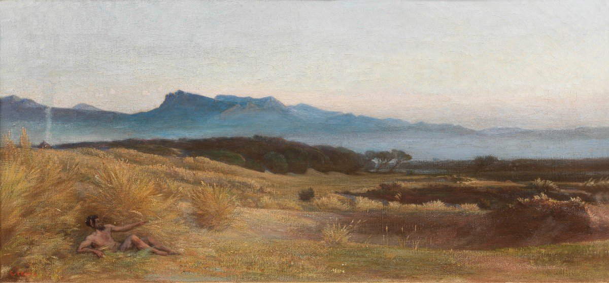 Nino Costa, L'alba, studio per Il risveglio della natura (1897; olio su tela, 53 x 25 cm; Collezione privata) Nino Costa, L'alba, studio per Il risveglio della natura (1897; olio su tela, 53 x 25 cm; Collezione privata)