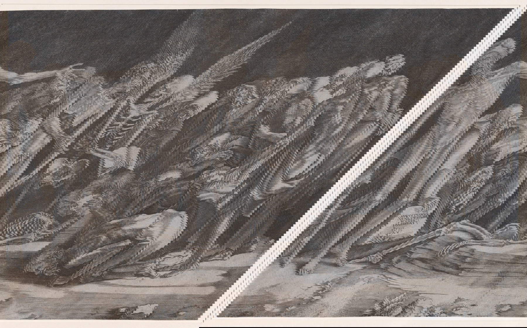 Agostino Veneziano, Scheletri, dal Rosso Fiorentino (1518; incisione, 49,7 x 30,2 cm; New York, The Metropolitan Museum) Agostino Veneziano, Scheletri, dal Rosso Fiorentino (1518; incisione, 49,7 x 30,2 cm; New York, The Metropolitan Museum)