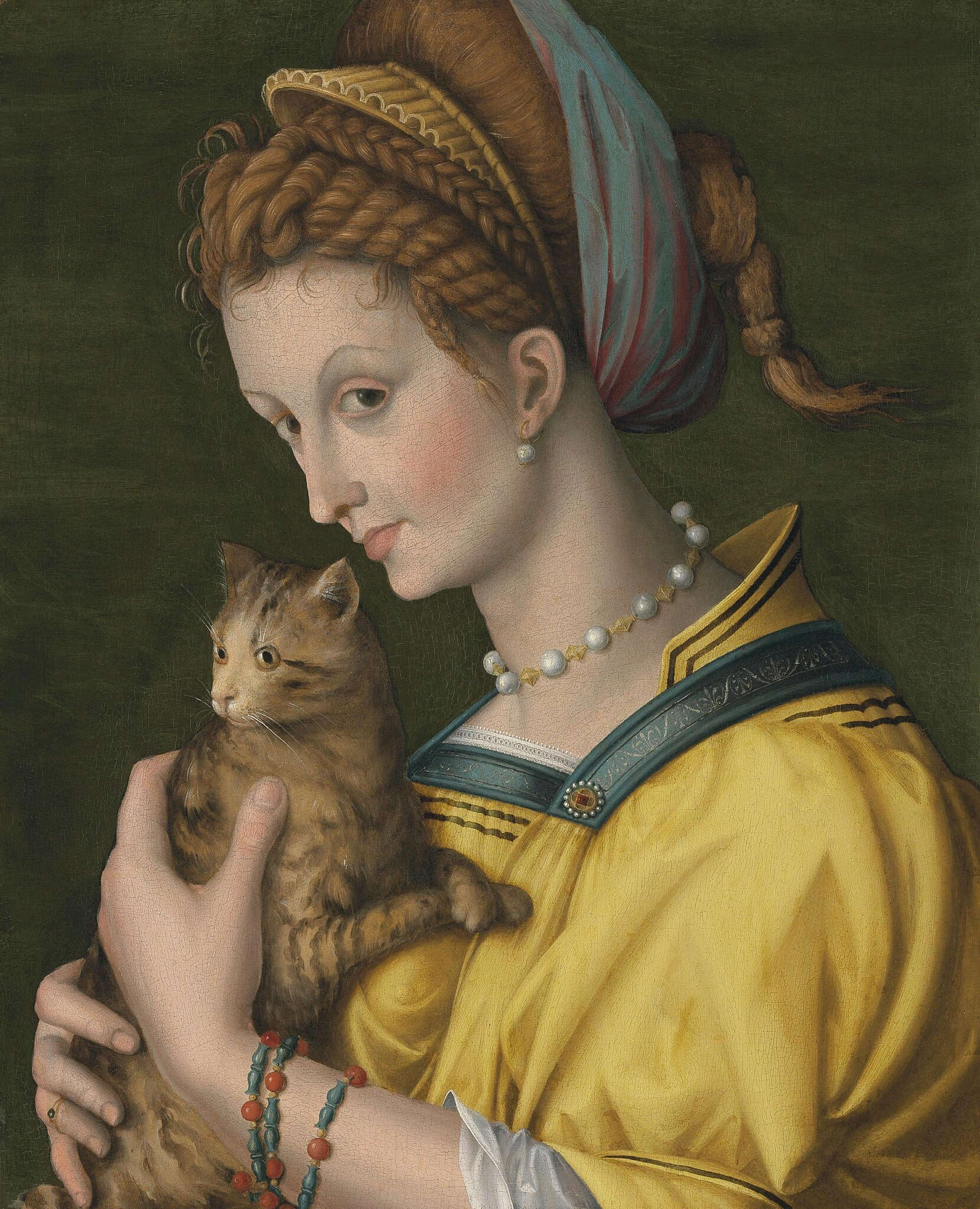 Francesco d’Ubertino di Bartolomeo Verdi detto Bachiacca, Ritratto di giovane donna con gatto (1525-1530 circa; olio su tavola, 53,6 x 43,8 cm; Collezione privata) Francesco d’Ubertino di Bartolomeo Verdi detto Bachiacca, Ritratto di giovane donna con gatto (1525-1530 circa; olio su tavola, 53,6 x 43,8 cm; Collezione privata)