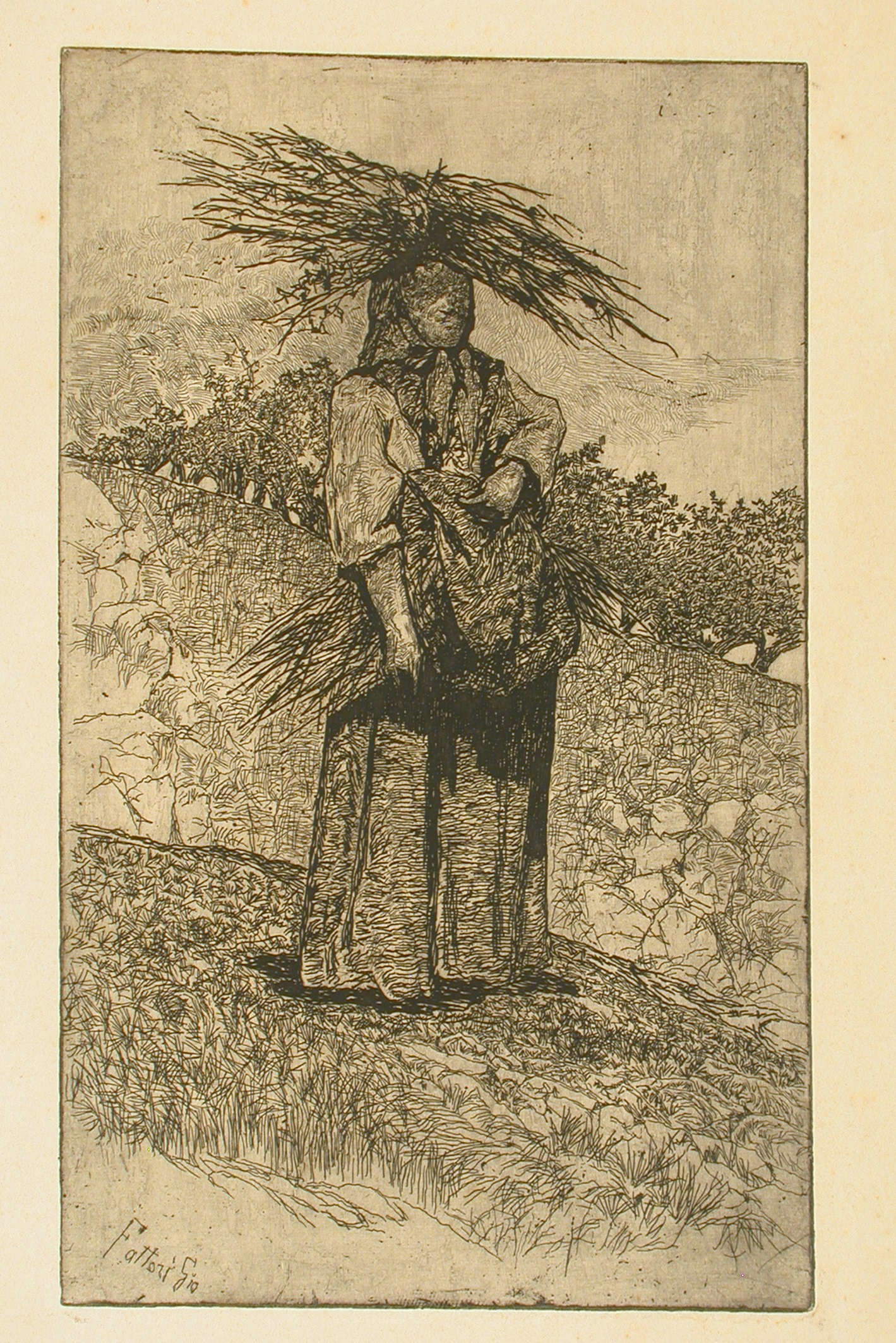 Giovanni Fattori, Boscaiola (ca. 1890; etching on zinc on light-colored paper, 638 x 460 mm, print run of ca. 1900; Livorno, Museo Civico Giovanni Fattori, inv. 91/2077) Giovanni Fattori, Boscaiola (ca. 1890; etching on zinc on light-colored paper, 638 x 460 mm, print run of ca. 1900; Livorno, Museo Civico Giovanni Fattori, inv. 91/2077)