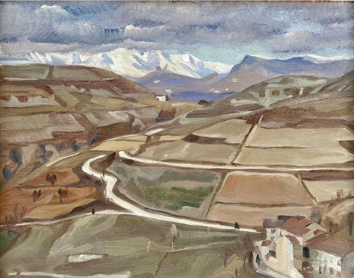 Angelo Zamboni, Mattino d'inverno (1922; olio su cartone, 40 x 50 cm). Su concessione di Faraci Arte Angelo Zamboni, Mattino d'inverno (1922; olio su cartone, 40 x 50 cm). Su concessione di Faraci Arte