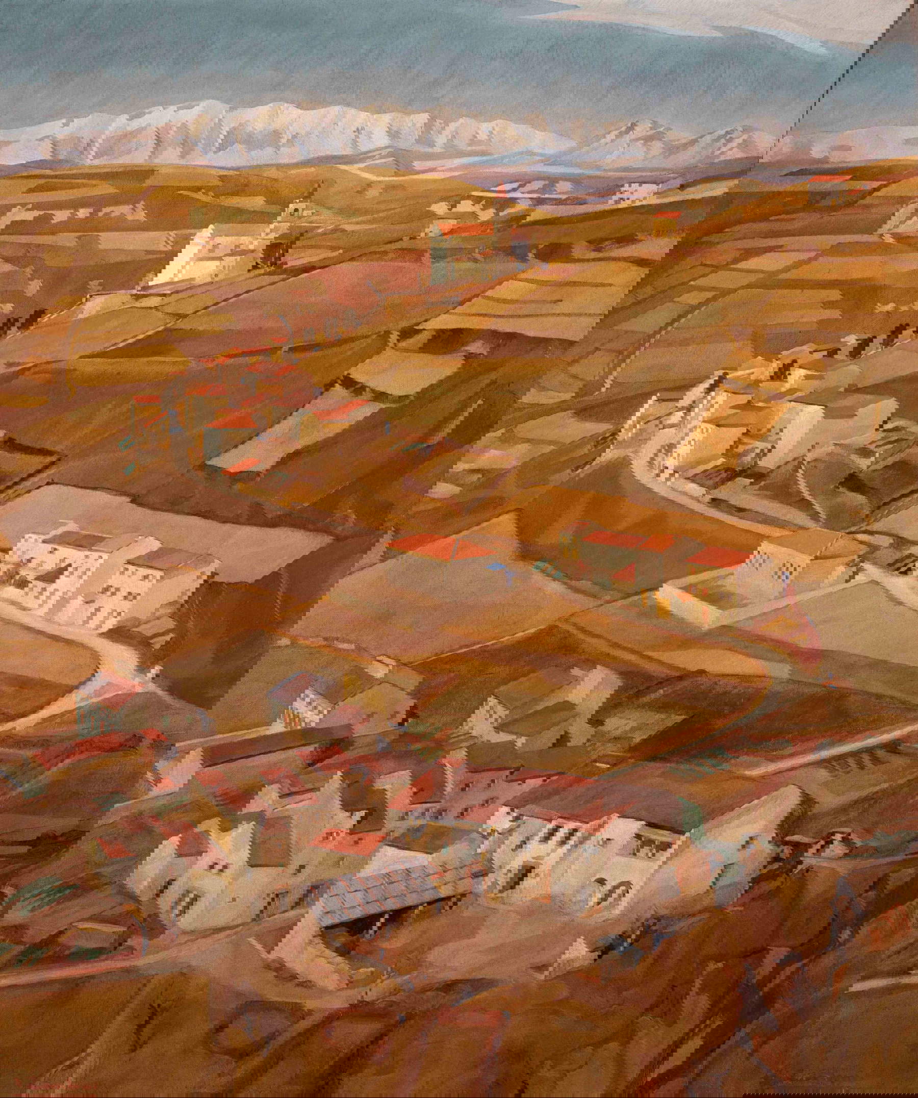 Angelo Zamboni, Paesaggio-Mattino (1922; olio su tela, 126 x 105 cm). Su concessione di Faraci Arte Angelo Zamboni, Paesaggio-Mattino (1922; olio su tela, 126 x 105 cm). Su concessione di Faraci Arte