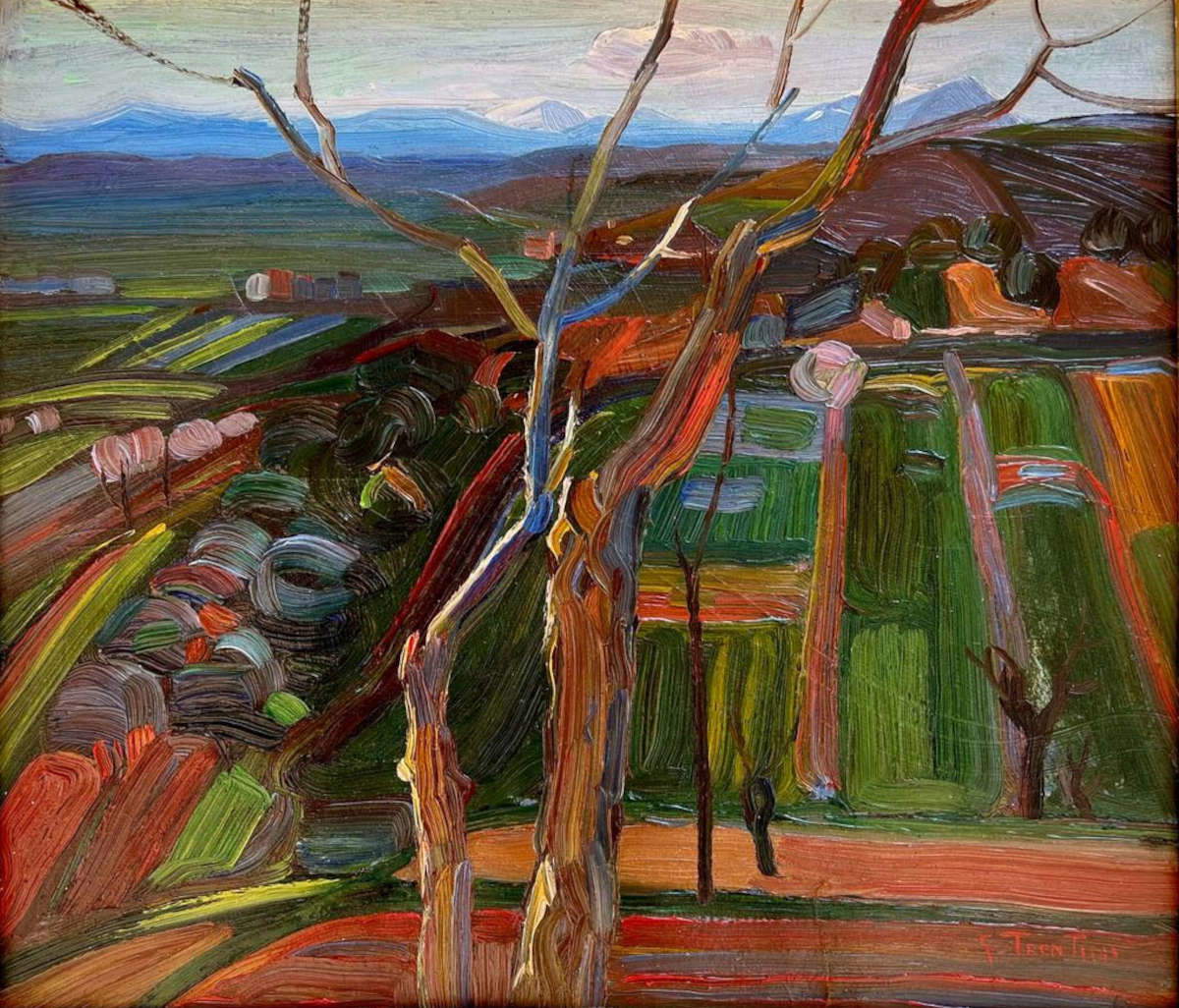 Guido Trentini, Colline veronesi (Valpolicella) (1915 circa; olio su cartone, 41 x 47 cm; Collezione privata) Guido Trentini, Colline veronesi (Valpolicella) (1915 circa; olio su cartone, 41 x 47 cm; Collezione privata)