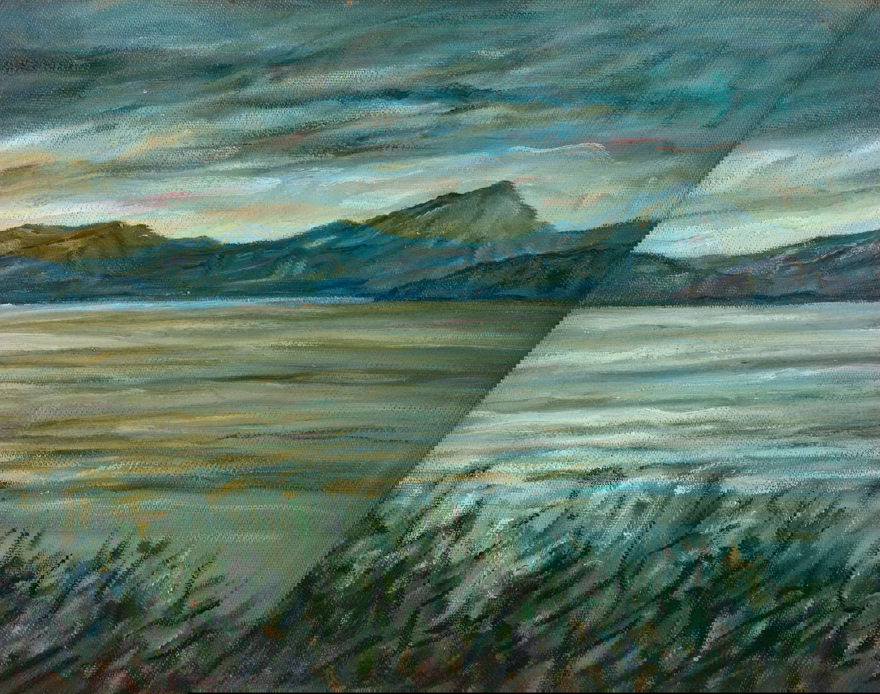 Raffaello Brenzoni, Luci sul Lago di Garda da Brenzone (1949; olio su tavola; Collezione privata) Raffaello Brenzoni, Luci sul Lago di Garda da Brenzone (1949; olio su tavola; Collezione privata)