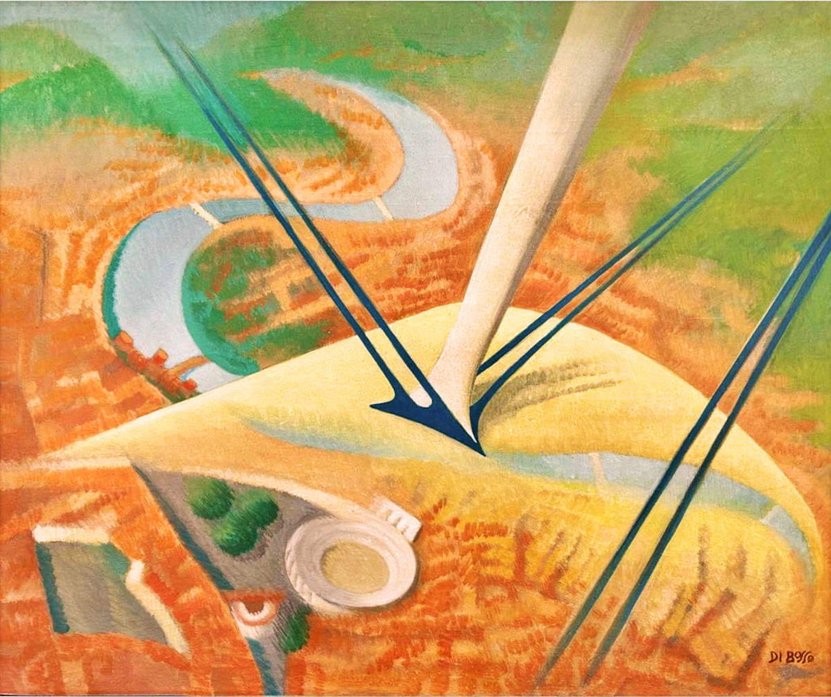 Renato Righetti-Di Bosso, Il volo su Verona (anni Settanta del XX secolo; olio su tavola, 50 x 60 cm). Su concessione di Faraci Arte Renato Righetti-Di Bosso, Il volo su Verona (anni Settanta del XX secolo; olio su tavola, 50 x 60 cm). Su concessione di Faraci Arte