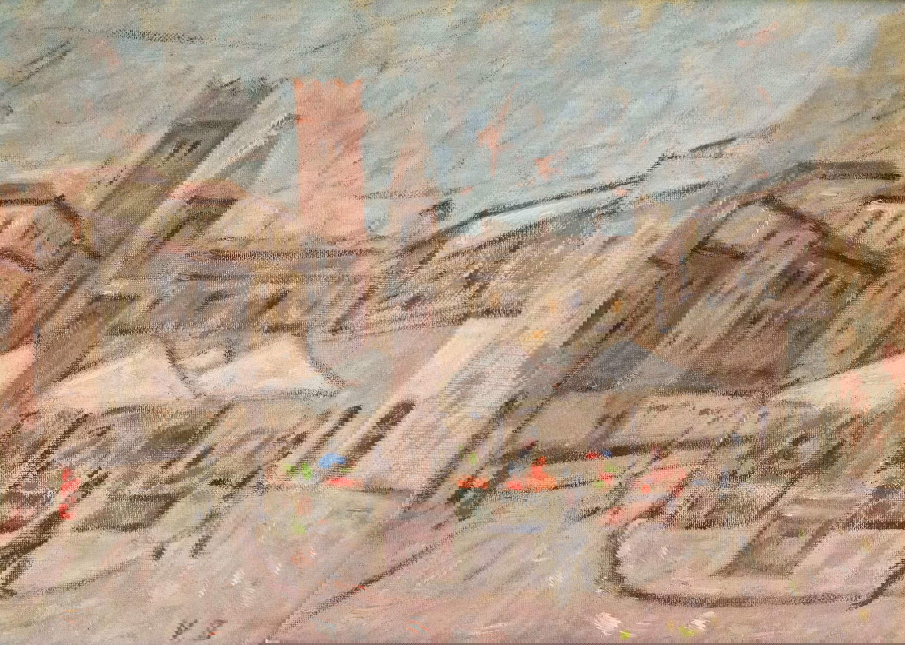 Vittorio Bagattini, Piazza delle Erbe a Verona (1941; olio su tela; Collezione privata) Vittorio Bagattini, Piazza delle Erbe a Verona (1941; olio su tela; Collezione privata)