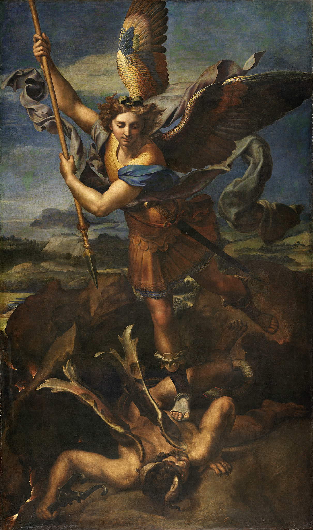 3. Raffael, Der heilige Michael (1518; Öl auf Tafel, auf Leinwand übertragen, 268 x 160 cm; Paris, Louvre)